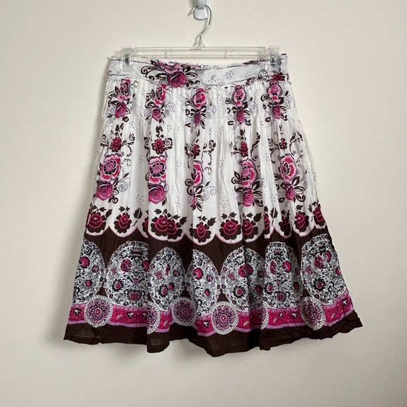 Chaudry Kc Dresses & Skirts - Chaudry KC Bohemian Floral Skirt Pink Brown Cotton Size Medium‎